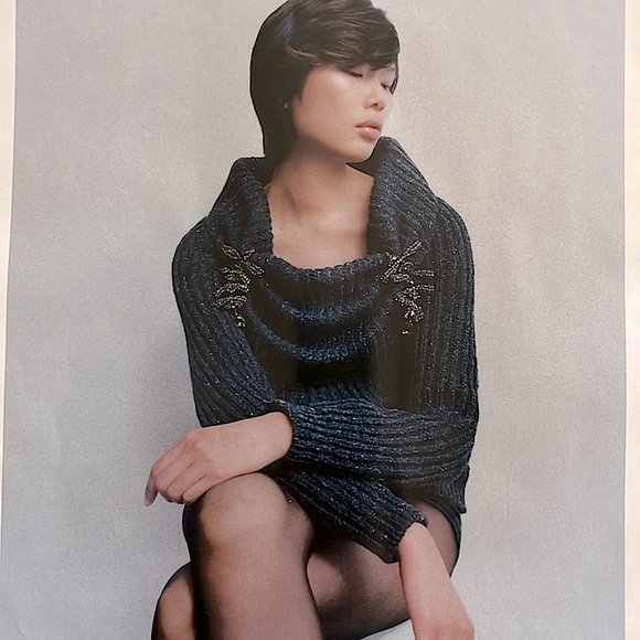 Jil Sander Gray Wool Cashmere Ribbed Embellished Pullover Sweater EUC Sz 10 Soft - Picture 3 of 12